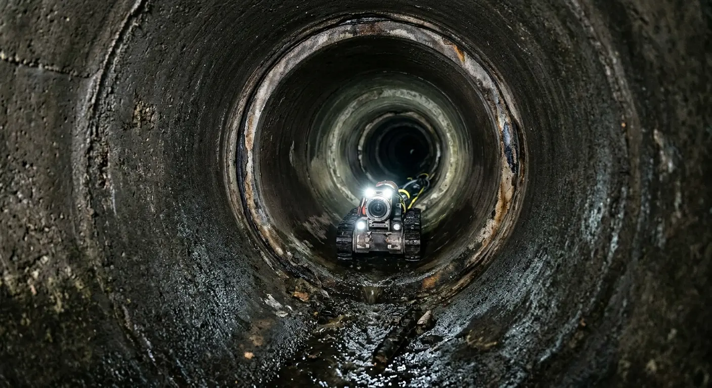 Robotic sewer camera inspecting pipe interior for Sewer Line Cleaning in Reading